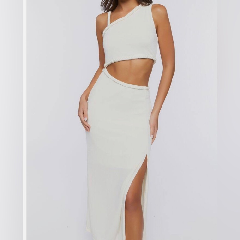 Forever 21 One-Shoulder Cutout MIDI Dress Vanilla Color